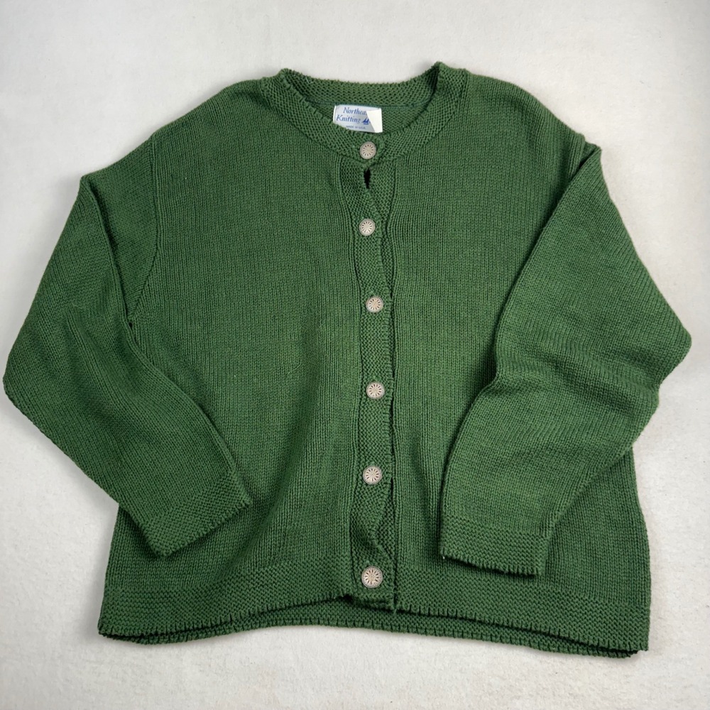 Northeast Knitting Mills Green Cotton Button Cardigan Sweater Womens ML USA Made